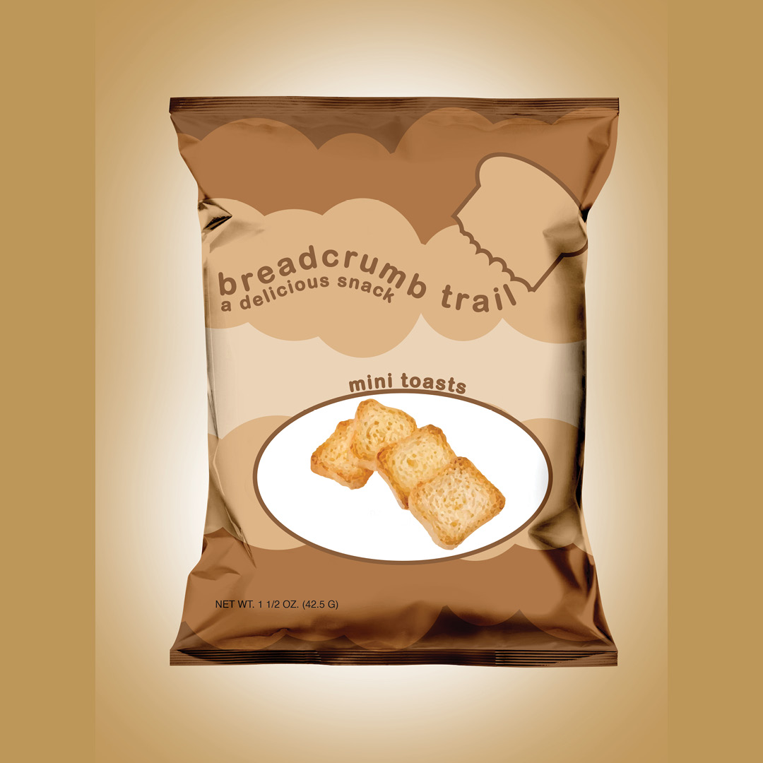 Breadcrumb trail a delicious snack mini toasts snack pack pillow pouch mockup