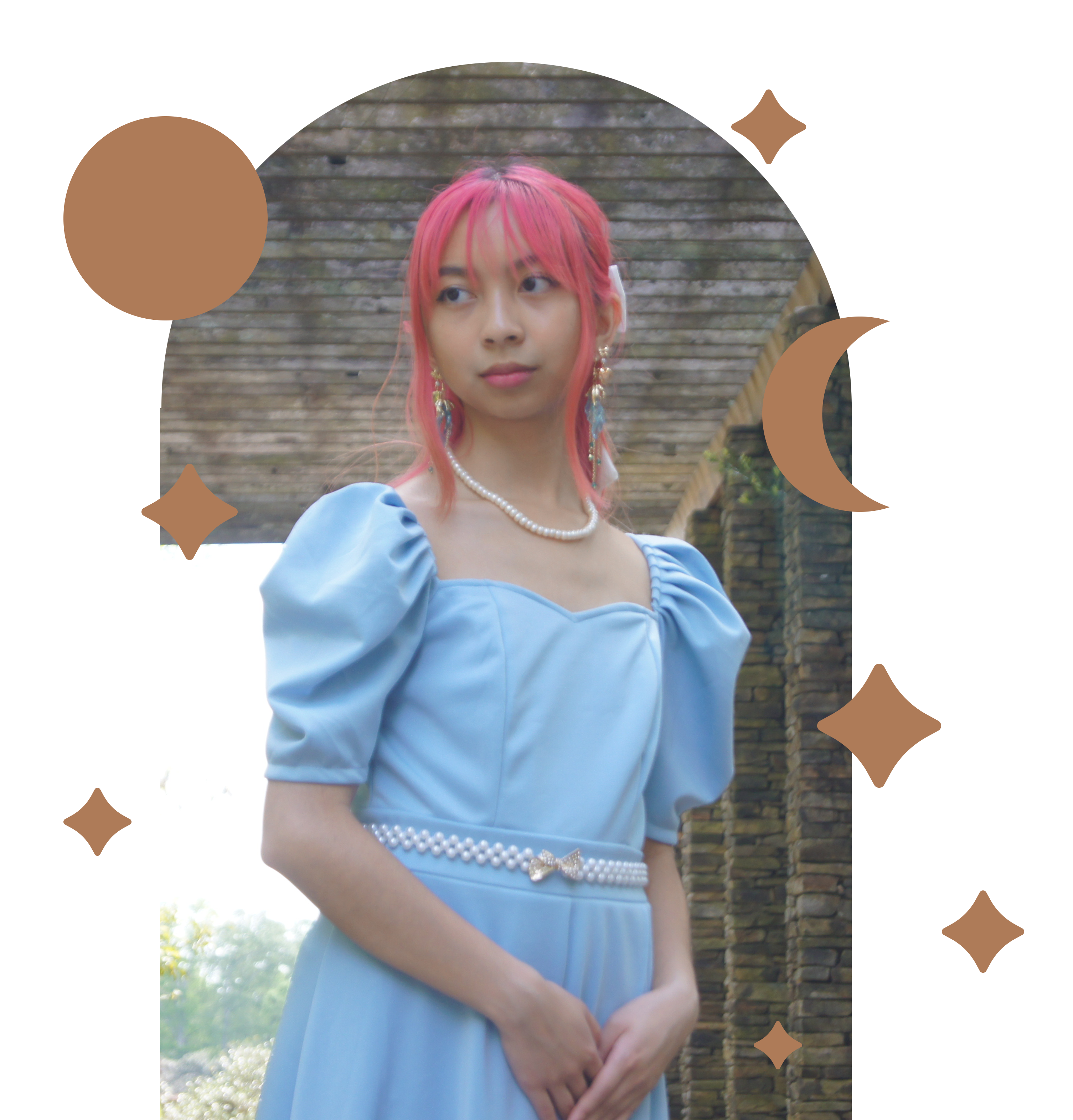 Pink hair girl in blue dress